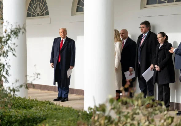 President Trump stopped to take questions from reporters on his way to the Oval Office on Tuesday. Photo: Doug Mills/The New York Times.