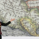 Mexico's President Claudia Sheinbaum displays a 17th-century world map showing "America Mexicana" -- pushing back at Donald Trump. Photo: Claudia Sheinbaum Pardo/X