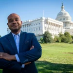 Then ambassador to the United States Luis Gilberto Murillo proudly posing for a photo near the US Congress in 2023. Photo: Johnny A Yataco/AL DĂŤA News/Getty Images/file photo.
