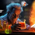 Illustration of a mad scientist with test tubes to the left with labels reading Zionism, massacres, fundamentalism, terrorism, and extermination: and a book to the right that reads “how to destroy the Middle East creating Al Qaeda. Photo: Al Mayadeen.