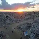 An aerial view of the destruction caused by the Israeli military in Rafah, Gaza Strip. January 24, 2025. Photo: Hasan Eslayeh/Anadolu via Getty Images.