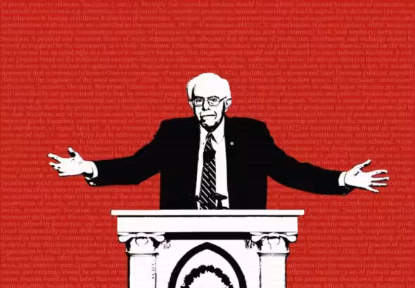 Photo showing US Democratic Party politician Bernie Sanders with his arms extended in a “what to do” gesture, with a red background. Photo: Links/file photo.