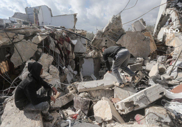 Massive destruction caused by Israeli occupation forces to the town of Burqin, near Jenin. Photo: QNN.