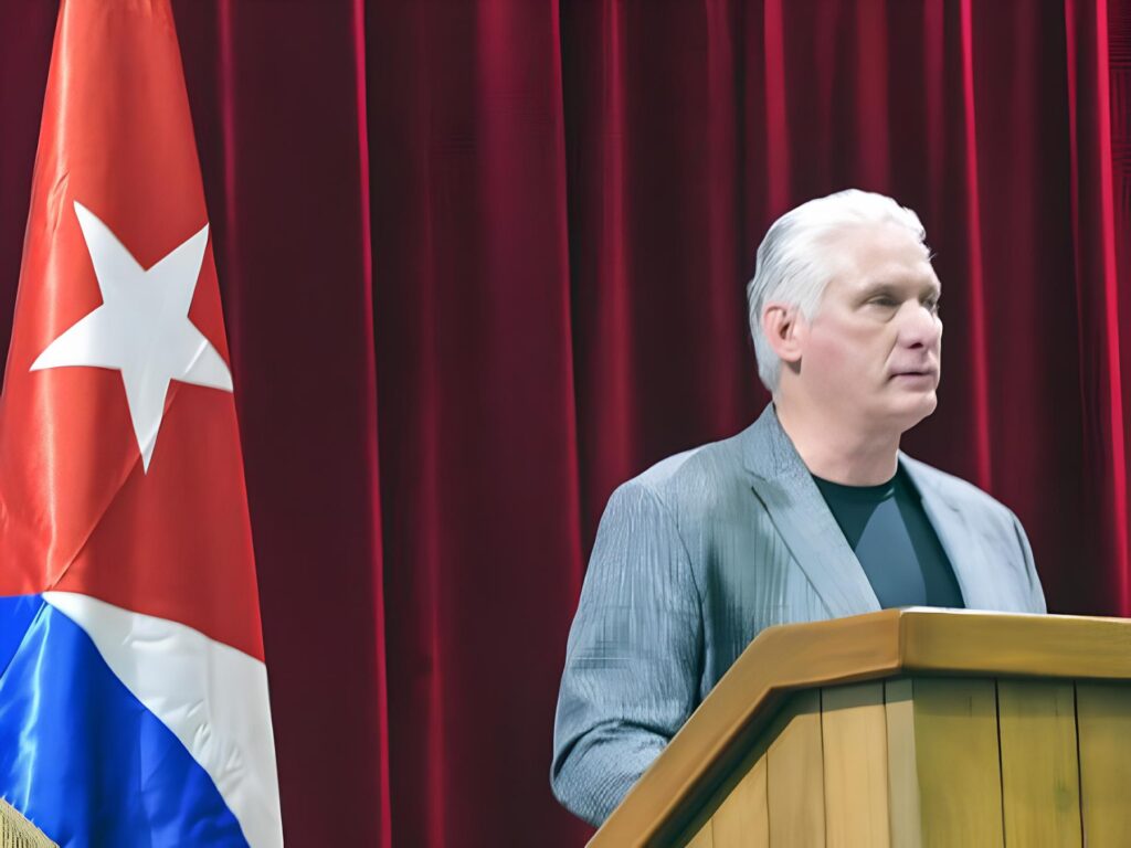 Cuban President Miguel Díaz-Canel delivers a speech at an official event. Photo: Presidency of Cuba.