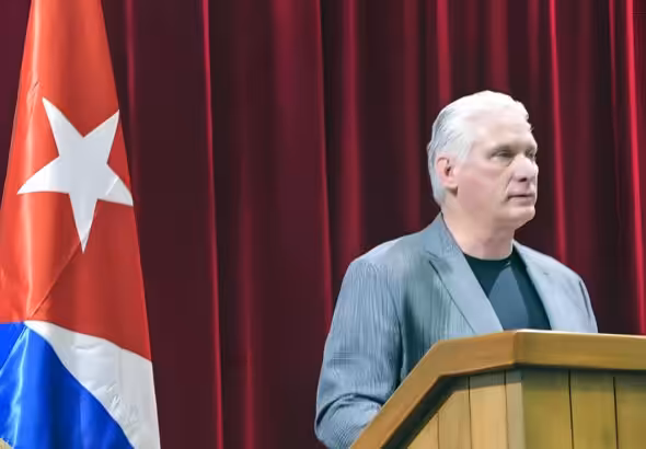 Cuban President Miguel Díaz-Canel delivers a speech at an official event. Photo: Presidency of Cuba.