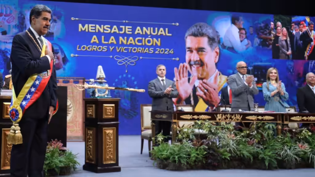 Venezuelan President Nicolás Maduro during the Annual Message to the Nation ceremony, held in the Teresa Carreño Theater in Caracas, on Wednesday, January 15, 2024. Photo: Presidential Press.