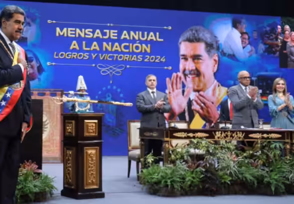 Venezuelan President Nicolás Maduro during the Annual Message to the Nation ceremony, held in the Teresa Carreño Theater in Caracas, on Wednesday, January 15, 2024. Photo: Presidential Press.