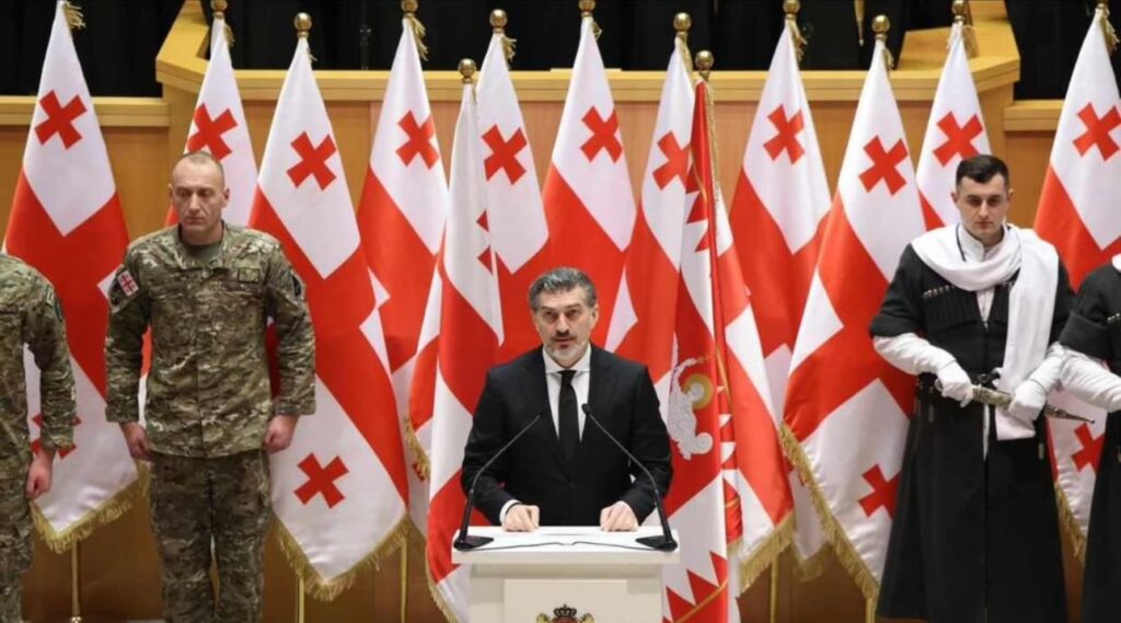 Mikhail Kavelashvili being sworn in as the new president of Georgia, December 29, 2024. Photo: Georgian Parliament/handout.