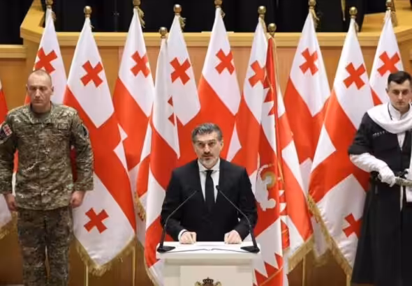Mikhail Kavelashvili being sworn in as the new president of Georgia, December 29, 2024. Photo: Georgian Parliament/handout.