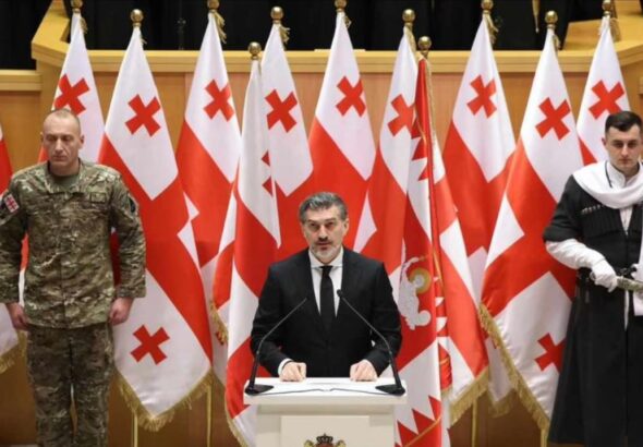 Mikhail Kavelashvili being sworn in as the new president of Georgia, December 29, 2024. Photo: Georgian Parliament/handout.