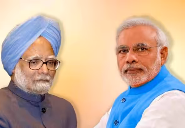 India's former PM Manmohan Singh (Left) and the country's standing PM Narendra Modi (Right). Photo: India Today.