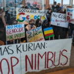 Google workers protest calling on Google to stop powering the genocide in Gaza. Photo: X/@NoTechApartheid.