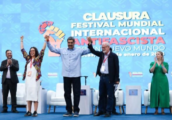 President Maduro at the closing ceremony of the International Anti-Fascist World Festival in Venezuela, January 11, 2025. Photo: Presidential Press.