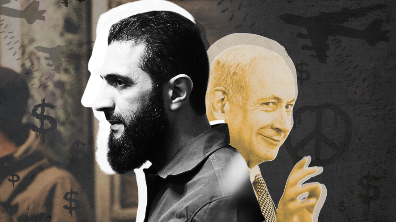 HTS leader Abu Mohammed al-Jolani (left) and president of the Zionist entity, Benjamin Netanyahu. Illustration: MintPress News.