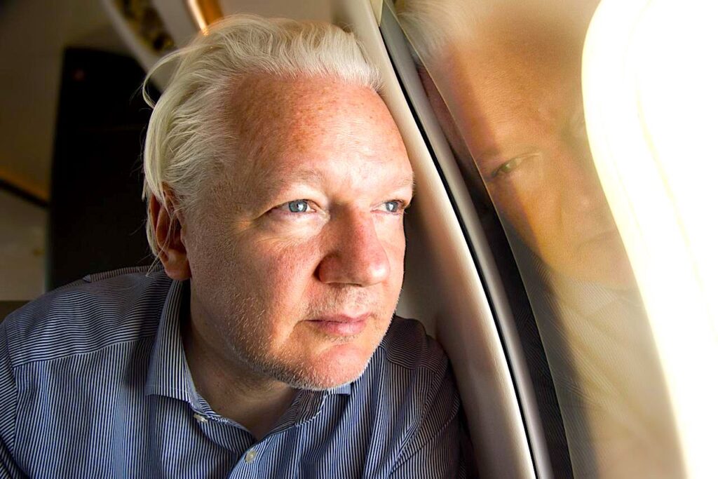 Assange on his flight to freedom from London in June 2024. Photo: X/@wikileaks.