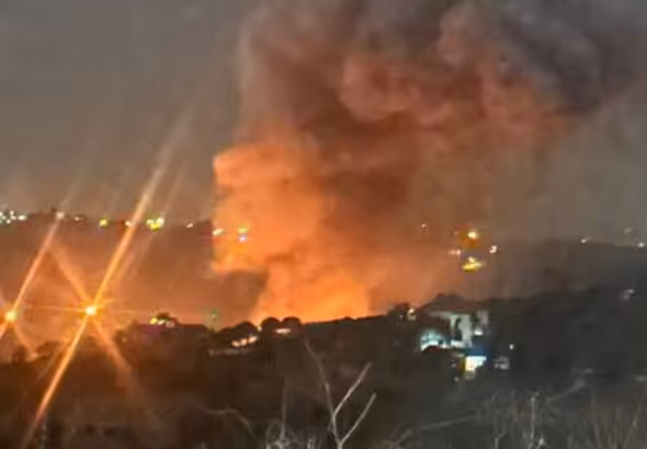 A smoke plume erupts after Israeli airstrikes on Lebanon on January 12, 2025. Photo: social media.