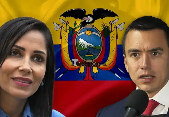 Citizen Revolution's presidential candidate Luisa González (left) and right-wing current president of Ecuador, Daniel Noboa (right). Photo: France24.