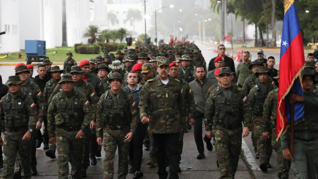 Venezuelan President Nicolás Maduro marches with the High Command of the Bolivarian National Armed Forces (FANB) at the launching of the Bolivarian Shield 2025 Military Drills, on Wednesday, January 22, 2025. Photo: Presidential Press.