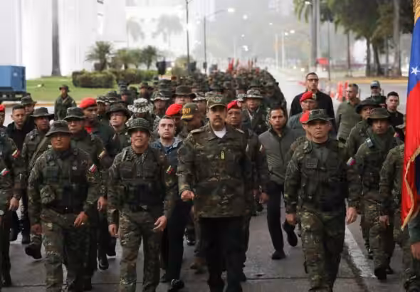 Venezuelan President Nicolás Maduro marches with the High Command of the Bolivarian National Armed Forces (FANB) at the launching of the Bolivarian Shield 2025 Military Drills, on Wednesday, January 22, 2025. Photo: Presidential Press.
