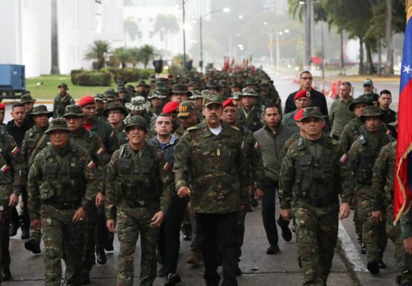 Venezuelan President Nicolás Maduro marches with the High Command of the Bolivarian National Armed Forces (FANB) at the launching of the Bolivarian Shield 2025 Military Drills, on Wednesday, January 22, 2025. Photo: Presidential Press.
