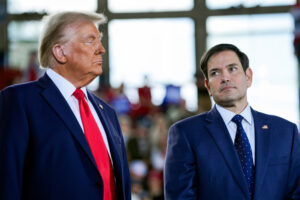 US President-elect Donald Trump and his pick for secretary of State, Marco Rubio, at a campaign rally in November 2024. Photo: Evan Vucci/AP.