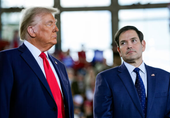 US President-elect Donald Trump and his pick for secretary of State, Marco Rubio, at a campaign rally in November 2024. Photo: Evan Vucci/AP.