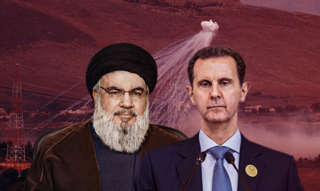 Martyred Hezbollah Secretary General Sayyed Hassan Nasrallah and former President of Syria Bashar al-Assad.