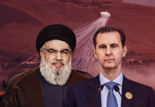 Martyred Hezbollah Secretary General Sayyed Hassan Nasrallah and former President of Syria Bashar al-Assad.