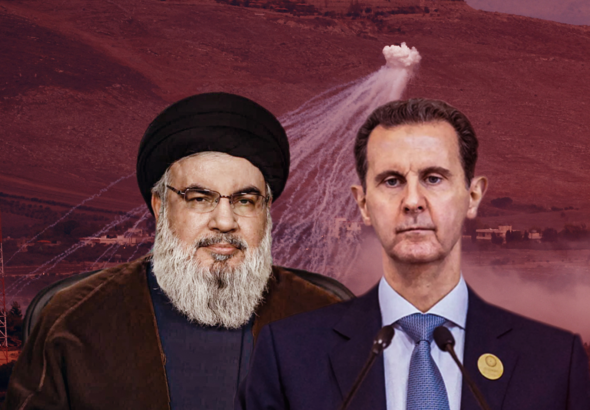 Martyred Hezbollah Secretary General Sayyed Hassan Nasrallah and former President of Syria Bashar al-Assad.