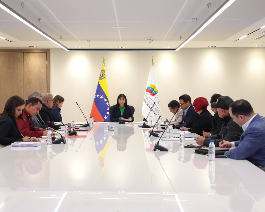 Venezuelan Vice President Delcy RodrĂguez chairs the first economic cabinet meeting of 2025, at the Vice Presidency headquarters in Caracas, January 18, 2025. Photo: Venezuelan Vice Presidency.