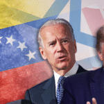 Photo composition portraying US President Donald Trump and former president Joe Biden with a Venezuelan flag in the background. Photo: VOA/file photo.