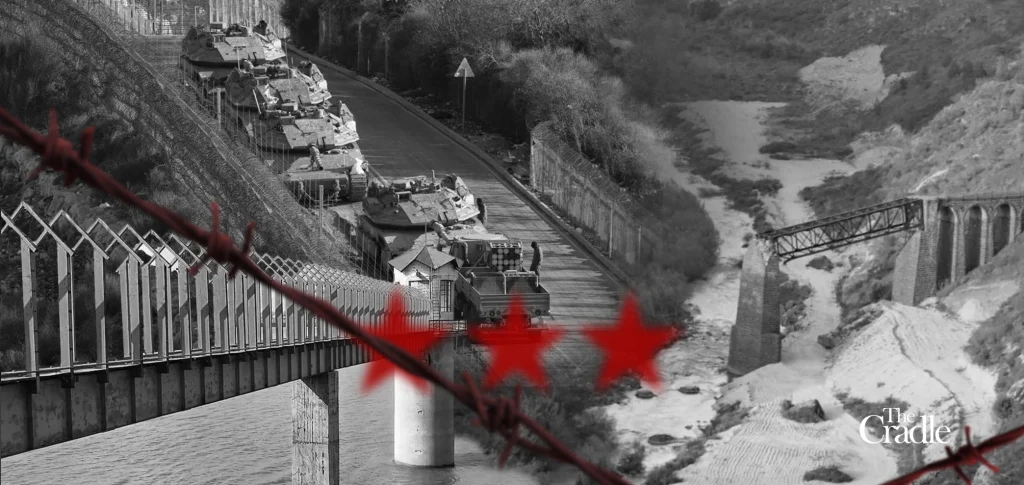 Israeli occupation forces in Al-Mantara Dam. Photo: The Cradle.