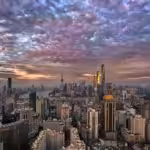 Shangai's skyline at sunset. Photo: u/arbili/Reddit.