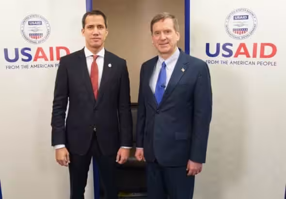 USAID Administrator Mark Green met with “Interim President” Juan Guaido to speak about USAID’s “continued support to the people of Venezuela” in June 2020. Photo: Patrick Moore/USAID/file photo.