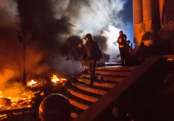 Supporters of the opposition on Maidan Square in Kiev during the clashes between protesters and the police, Feb 19, 2014. Photo: Andrey Stenin/Sputnik.