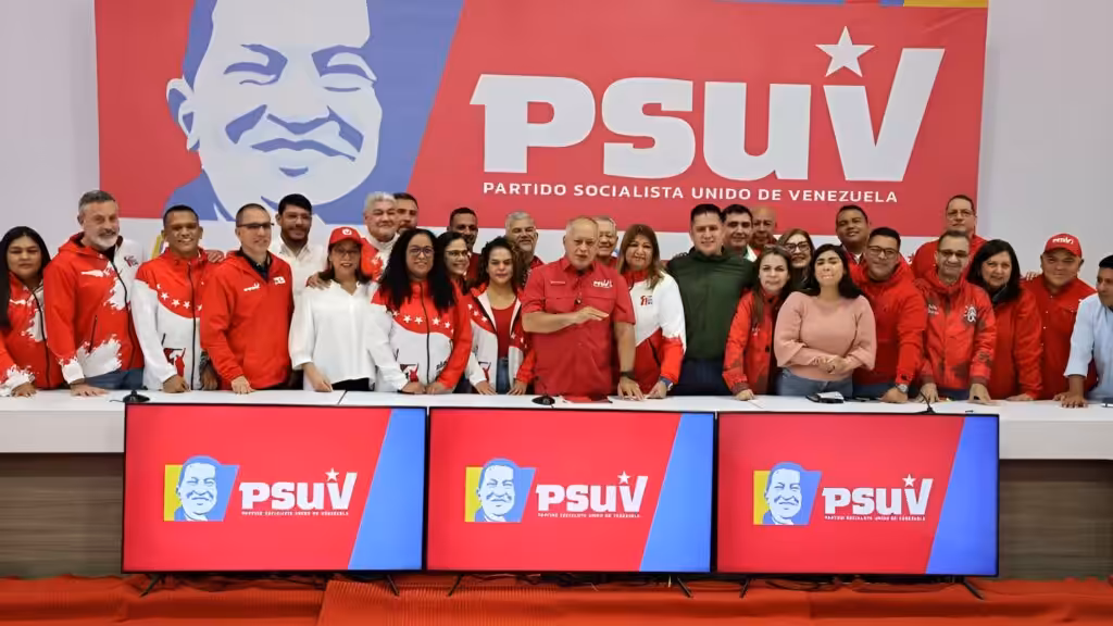National Directorate of the PSUV during the weekly press conference held on Monday, February 17. 2025. Photo: Con el Mazo Dando.