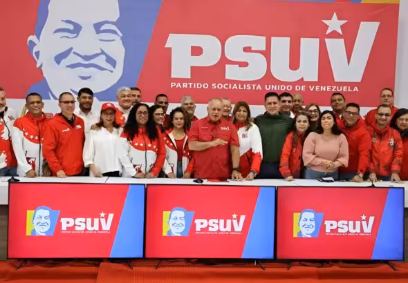National Directorate of the PSUV during the weekly press conference held on Monday, February 17. 2025. Photo: Con el Mazo Dando.