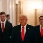 President Donald Trump arrives at the East Room of the White House, Monday February 3, 2025, in Washington. Photo: AP.