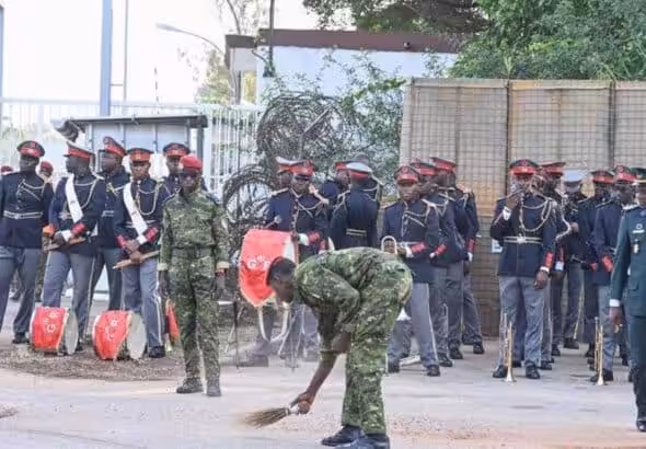 Ivorian soldiers prepare for a ceremony at the 43rd Marine Infantry Battalion in Port Bouet in Abidjan, Ivory Coast, on February 20, 2025. Photo: AFP.