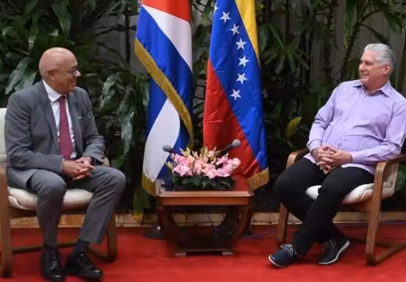 Miguel Díaz-Canel, Presidente of Cuba (right) and Jorge Rodríguez Gómez, president of the National Assembly of Venezuela (left). Photo: Estudios Revolución.