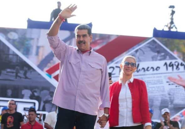 Venezuelan President Nicolás Maduro and his wife, Deputy Cilia Flores, before addressing Chavista supporters commemorating the 36th anniversary of the "Caracazo" uprising, in Caracas, February 27, 2025. Photo: Presidential Press.
