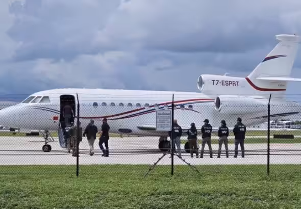 This photo shows Venezuela’s Dassault Falcon 900EX private jet after being seized by US law enforcement officials in the Dominican Republic in September 2024, now in Fort Lauderdale, Florida. Photo: Getty Images.