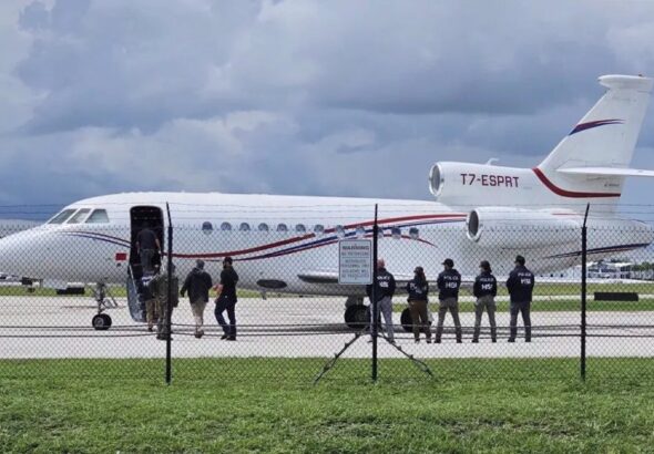 This photo shows Venezuela’s Dassault Falcon 900EX private jet after being seized by US law enforcement officials in the Dominican Republic in September 2024, now in Fort Lauderdale, Florida. Photo: Getty Images.