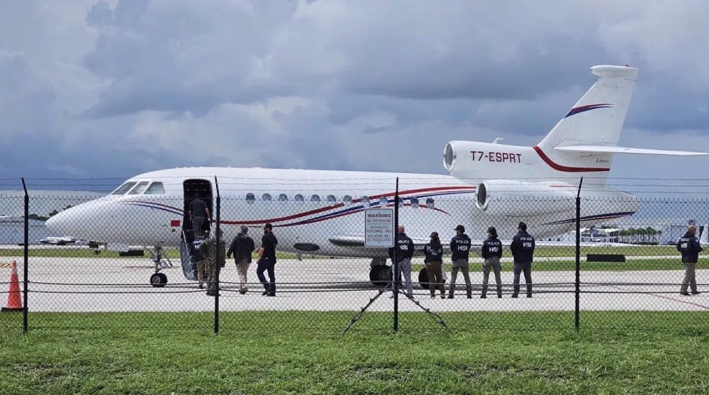 This photo shows Venezuela’s Dassault Falcon 900EX private jet after being seized by US law enforcement officials in the Dominican Republic in September 2024, now in Fort Lauderdale, Florida. Photo: Getty Images.