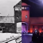 An image of World War II Auschwitz, superimposed on the recent commemoration of the liberation of Auschwitz to which its liberators were not invited. Photo: Sean Gallup/Bettmann/Gettyimages.ru.