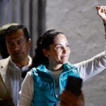 Ecuadorian leftist presidential candidate Luisa González before addressing supporters in Quito this Sunday, February 9, 2024. Photo: EFE.