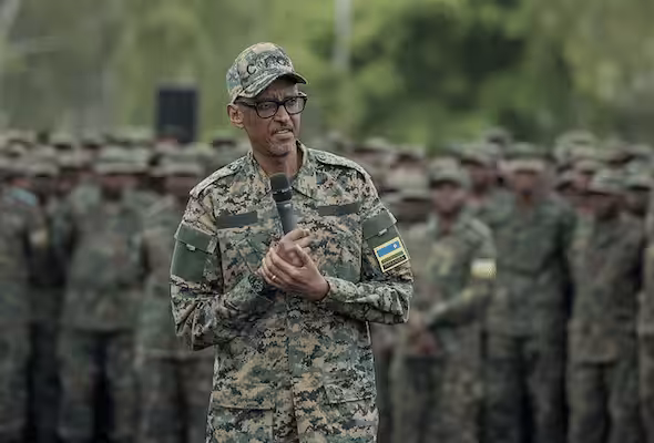 Paul Kagame, President of Rwanda with troops. Photo: Black Agenda Report/file photo.
