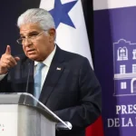 Panamanian president José Raúl Mulino speaks at a press conference after meeting with US Secretary of State Marco Rubio this Sunday in Panama City (Panama). Photo: EFE/Gabriel Rodríguez.