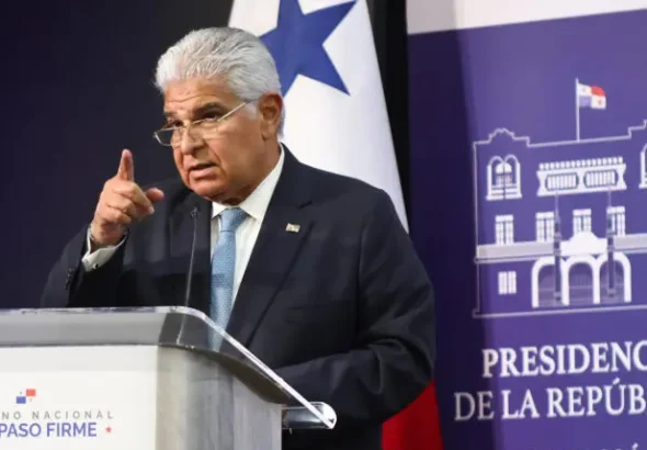 Panamanian president José Raúl Mulino speaks at a press conference after meeting with US Secretary of State Marco Rubio this Sunday in Panama City (Panama). Photo: EFE/Gabriel Rodríguez.