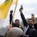 Hezbollah supporters block a road to the international airport during a protest in Beirut, Lebanon, Feb. 7, 2025. Photo: Bilal Hussein/AP.